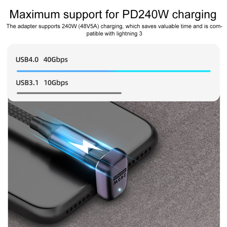 240W USB-C/Type-C Female to USB-C/Type-C Female 40Gbps Stereo Bend Adapter with Light, Stereo Bend Adapter