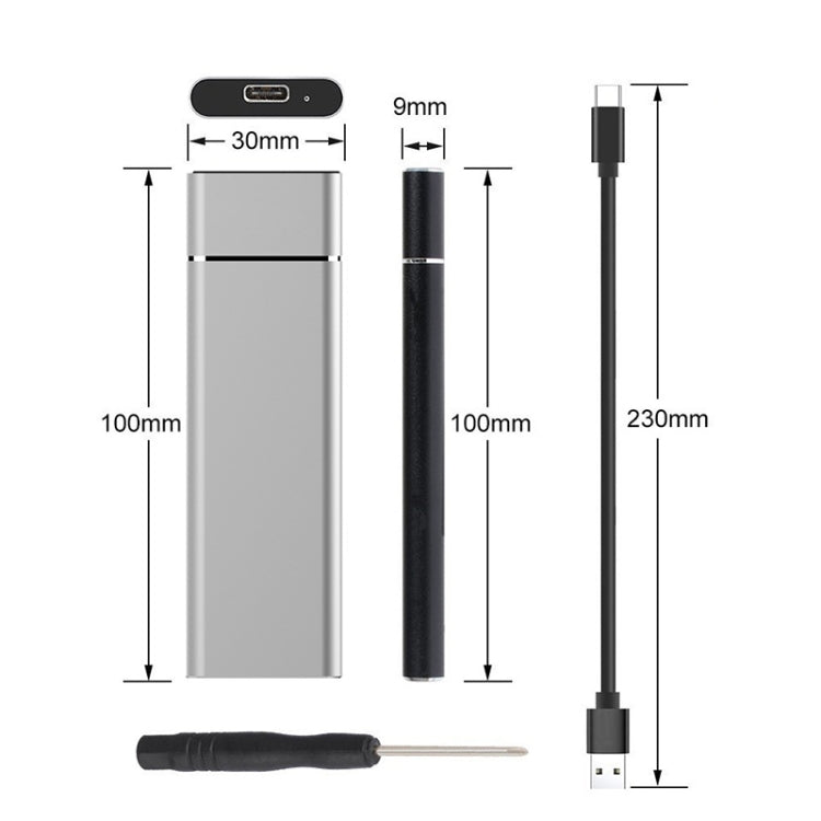 M.2 NGFF to USB-C / Type-C USB 3.1 Interface Aluminum Alloy SSD Enclosure, NGFF to USB Type-C Silver, NGFF to USB Type-C Black