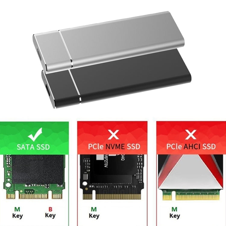 M.2 NGFF to USB-C / Type-C USB 3.1 Interface Aluminum Alloy SSD Enclosure, NGFF to USB Type-C Silver, NGFF to USB Type-C Black