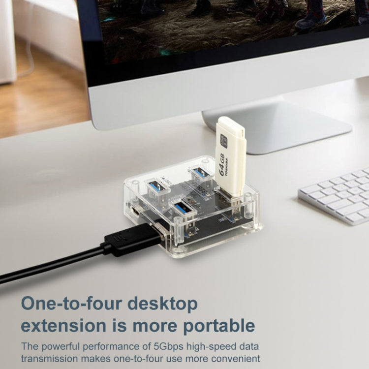 USB2.0 4 in 1 Multifunctional Desktop Square Transparent HUB, USB2.0