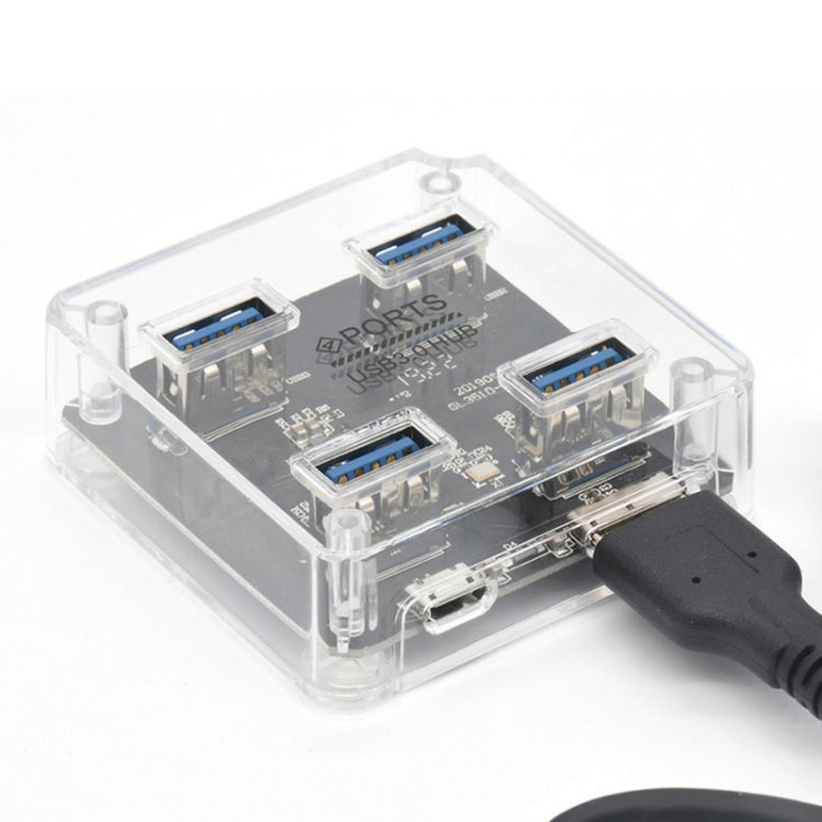 USB3.0 4 in 1 Multifunctional Desktop Square Transparent HUB, USB3.0