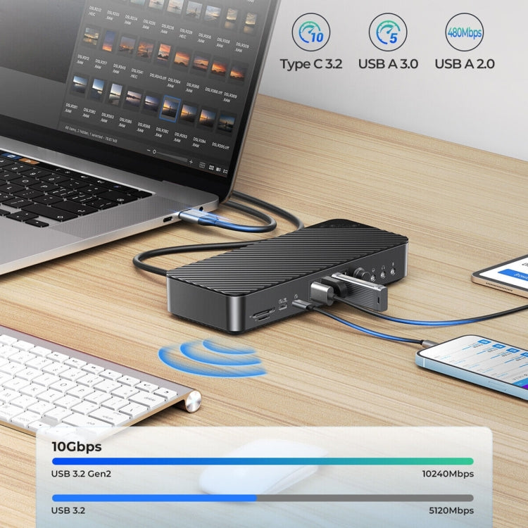 ORICO DKA20-BK-BP 10Gbps 20 in 1 Type-C 3.0 HUB Docking Station, DKA20-BK-BP, UK Plug, DKA20-BK-BP, US Plug, DKA20-BK-BP, EU Plug