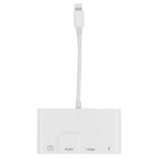 4 in 1 8 Pin Male to 8 Pin Power + RJ45 Ethernet + HDMI + USB Camera Female OTG Digital AV Adapter, RJ45 Ethernet