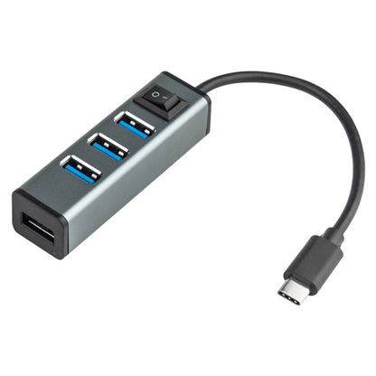 USB-C / Type-C to 4 USB 3.0 Ports Aluminum Alloy HUB with Switch, USB-C / Type-C