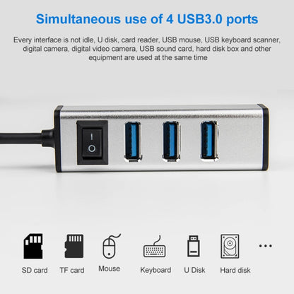 USB-C / Type-C to 4 USB 3.0 Ports Aluminum Alloy HUB with Switch, USB-C / Type-C