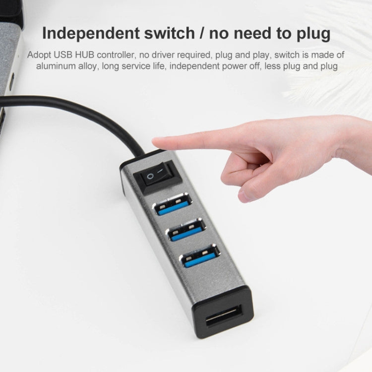 USB-C / Type-C to 4 USB 3.0 Ports Aluminum Alloy HUB with Switch, USB-C / Type-C