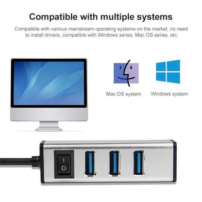 USB-C / Type-C to 4 USB 3.0 Ports Aluminum Alloy HUB with Switch, USB-C / Type-C