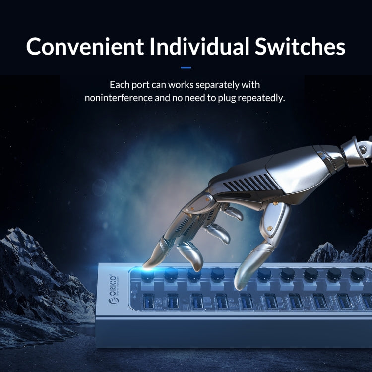 ORICO AT2U3-13AB-GY-BP 13 Ports USB 3.0 HUB with Individual Switches & Blue LED Indicator, US Plug, 13AB