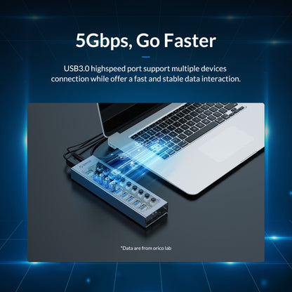 ORICO AT2U3-13AB-GY-BP 13 Ports USB 3.0 HUB with Individual Switches & Blue LED Indicator, US Plug, 13AB