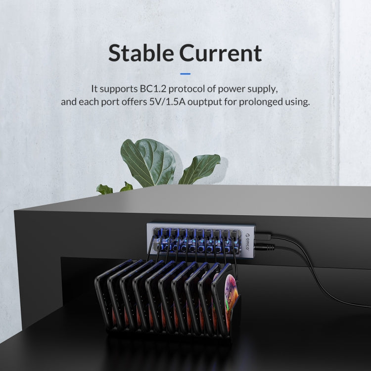 ORICO AT2U3-13AB-GY-BP 13 Ports USB 3.0 HUB with Individual Switches & Blue LED Indicator, US Plug, 13AB