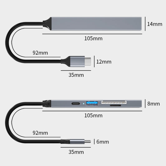 ADS-806C Station d'accueil HUB 5 en 1 USB-C / Type-C vers USB 3.0 + USB-C / Type-C + SD/TF + USB2.0, 5 en 1