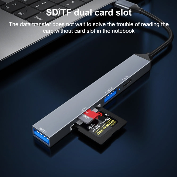 ADS-806C 5 in 1 USB-C / Type-C to USB 3.0 + USB-C / Type-C + SD/TF + USB2.0 HUB Docking Station, 5 in 1