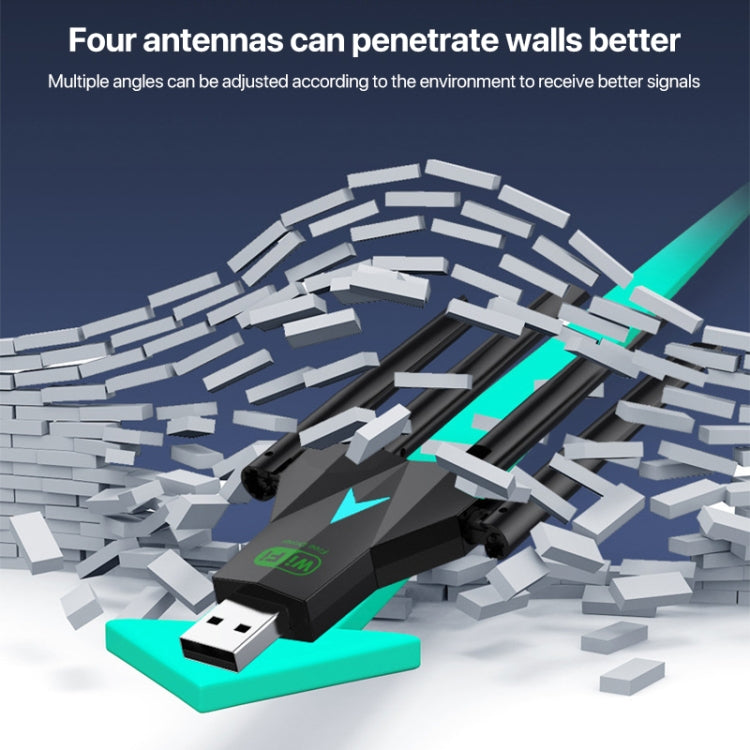 1300Mbps 5G Wireless Network Card Gigabit Dual Band Driver-free USB WiFi Receiver, 1300Mbps 5G