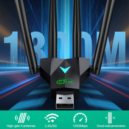 1300Mbps 5G Wireless Network Card Gigabit Dual Band Driver-free USB WiFi Receiver, 1300Mbps 5G