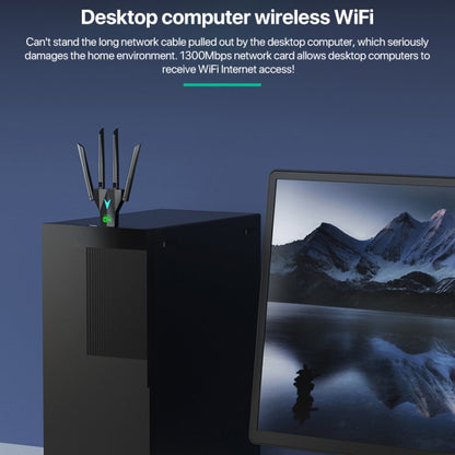 1300Mbps 5G Wireless Network Card Gigabit Dual Band Driver-free USB WiFi Receiver, 1300Mbps 5G