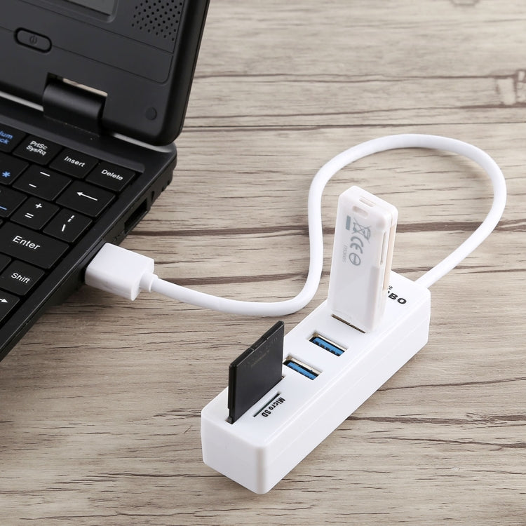 2 in 1 TF / SD Card Reader + 3 x USB 3.0 Ports to USB 3.0 HUB Converter, Cable Length: 26cm, USB 3.0 (White)