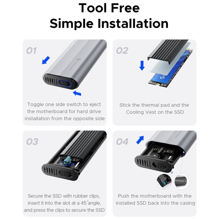 ORICO AXM2-G2-GY-BP M.2 NVMe SSD Enclosure with Silicone Protective Case & Type-C Case, AXM2-G2-GY-BP