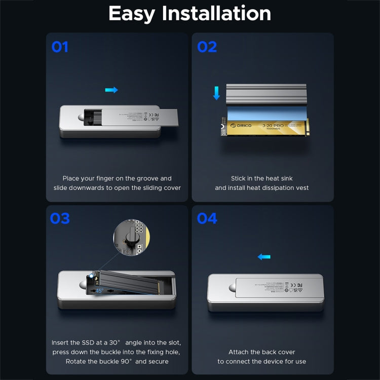 ORICO OUM2-G20-GY-BP 20Gbps M.2 SSD Enclosure with Type-C+USB Cable, OUM2-G20-GY-BP