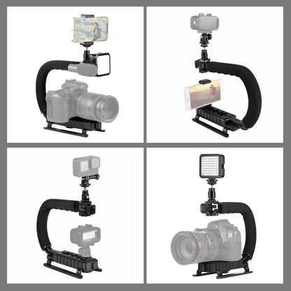 PULUZ U/C Shape Portable Handheld DV Bracket Stabilizer + LED Fill Light Kit with Cold Shoe Tripod Head for All SLR Cameras and Home DV Camera, C-Shaped Bracket + Fill Light