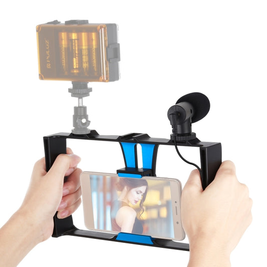 PULUZ 2 in 1 Live Broadcast Smartphone Video Rig + Microphone Kits for iPhone, Galaxy, Huawei, Xiaomi, HTC, LG, Google, and Other Smartphones, Vlogging Rig+Mic