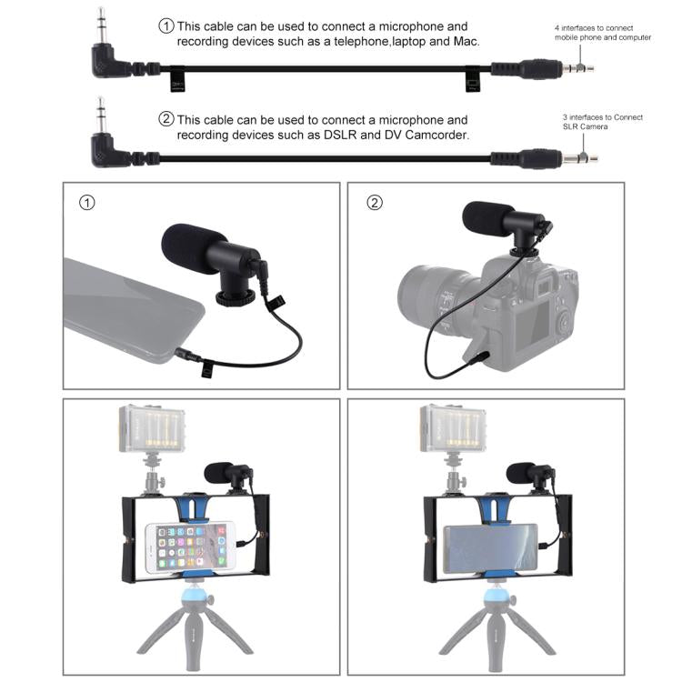 Kit PULUZ 2 en 1 Rig vidéo pour smartphone en direct + microphone pour iPhone, Galaxy, Huawei, Xiaomi, HTC, LG, Google et autres smartphones, Rig de vlogging + micro