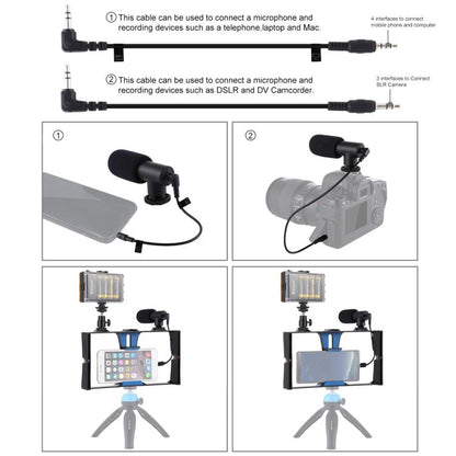 PULUZ 3 in 1 Vlogging Live Broadcast LED Selfie Light Smartphone Video Rig Kits with Microphone + Cold Shoe Tripod Head for iPhone, Galaxy, Huawei, Xiaomi, HTC, LG, Google, and Other Smartphones, 3-in-1, 3-in-1(Red)