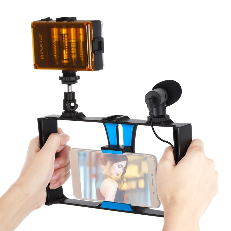 PULUZ 3 in 1 Vlogging Live Broadcast LED Selfie Light Smartphone Video Rig Kits with Microphone + Cold Shoe Tripod Head for iPhone, Galaxy, Huawei, Xiaomi, HTC, LG, Google, and Other Smartphones, 3-in-1, 3-in-1(Red)