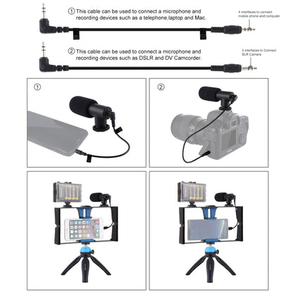 PULUZ 4 in 1 Vlogging Live Broadcast LED Selfie Light Smartphone Video Rig Kits with Microphone + Tripod Mount + Cold Shoe Tripod Head for iPhone, Galaxy, Huawei, Xiaomi, HTC, LG, Google, and Other Smartphones, 4-in-1(Blue), 4 in 1