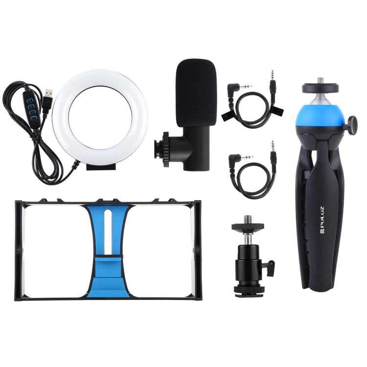 PULUZ 4 in 1 Vlogging Live Broadcast Smartphone Video Rig + 4.7 inch 12cm Ring LED Selfie Light Kits with Microphone + Tripod Mount + Cold Shoe Tripod Head for iPhone, Galaxy, Huawei, Xiaomi, HTC, LG, Google, and Other Smartphones, 4 in 1 Ring LED     ...