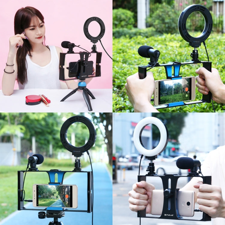 PULUZ 4 in 1 Vlogging Live Broadcast Smartphone Video Rig + 4.7 inch 12cm Ring LED Selfie Light Kits with Microphone + Tripod Mount + Cold Shoe Tripod Head for iPhone, Galaxy, Huawei, Xiaomi, HTC, LG, Google, and Other Smartphones, 4 in 1 Ring LED     ...