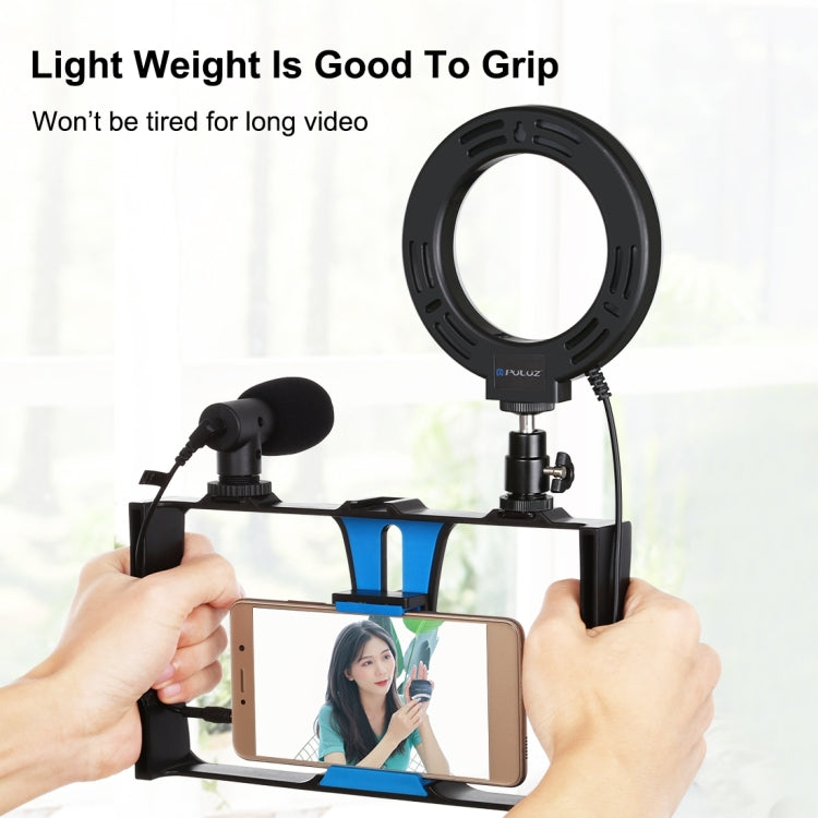 PULUZ 4 in 1 Vlogging Live Broadcast Smartphone Video Rig + 4.7 inch 12cm Ring LED Selfie Light Kits with Microphone + Tripod Mount + Cold Shoe Tripod Head for iPhone, Galaxy, Huawei, Xiaomi, HTC, LG, Google, and Other Smartphones, 4 in 1 Ring LED     ...