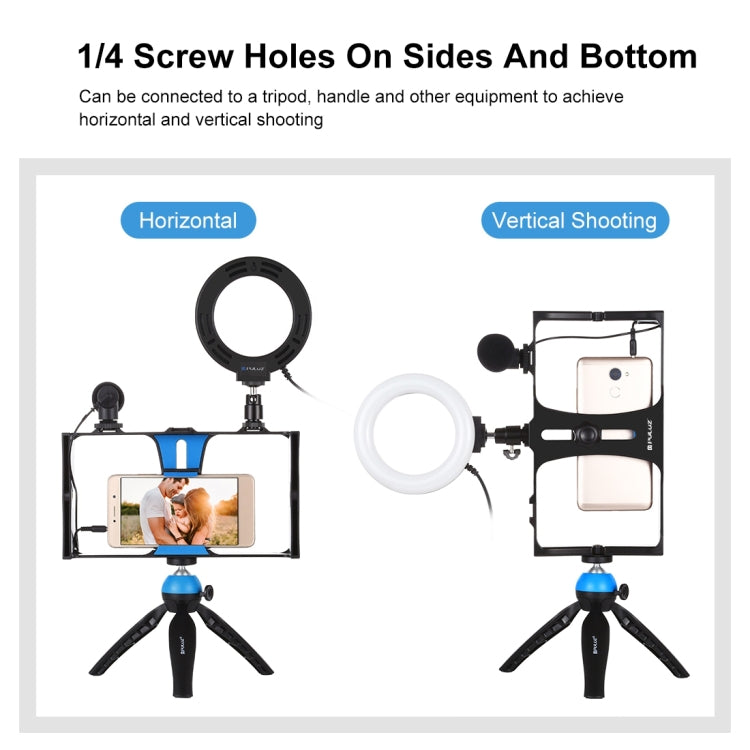 PULUZ 4 in 1 Vlogging Live Broadcast Smartphone Video Rig + 4.7 inch 12cm Ring LED Selfie Light Kits with Microphone + Tripod Mount + Cold Shoe Tripod Head for iPhone, Galaxy, Huawei, Xiaomi, HTC, LG, Google, and Other Smartphones, 4 in 1 Ring LED     ...