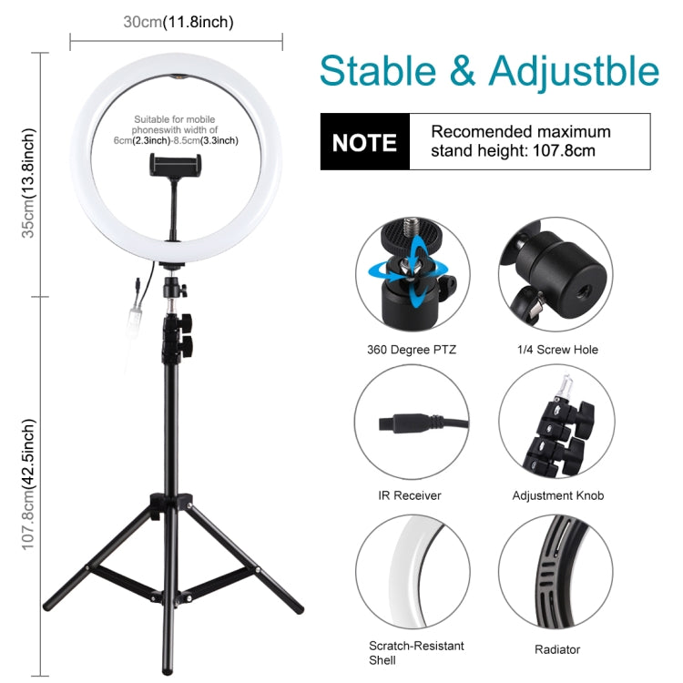 PULUZ 11.8 inch 30cm RGB Light 1.1m Tripod Mount Dimmable LED Ring Vlogging Selfie Photography Video Lights Live Broadcast Kits with Cold Shoe Tripod Ball Head & Phone Clamp, 12 inch RGB+Tripod(EU), 12 inch RGB+Tripod(UK), 11.8 inch RGB+Tripod(US)     ...