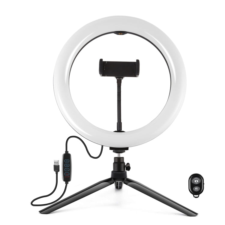 PULUZ 10.2 inch 26cm Light + Desktop Tripod Mount USB 3 Modes Dimmable Dual Color Temperature LED Curved Diffuse Light Ring Vlogging Selfie Photography Video Lights with Phone Clamp, 10.2 inch + Desktop Tripod, 10.2 inch Curved+Tripod