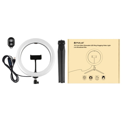 PULUZ 10.2 inch 26cm Light + Desktop Tripod Mount USB 3 Modes Dimmable Dual Color Temperature LED Curved Diffuse Light Ring Vlogging Selfie Photography Video Lights with Phone Clamp, 10.2 inch + Desktop Tripod, 10.2 inch Curved+Tripod