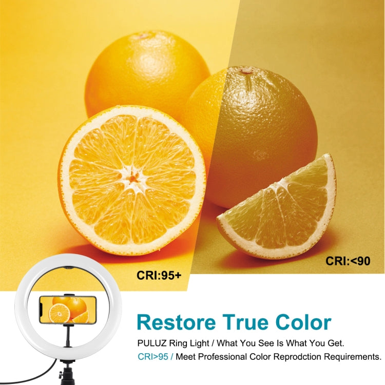 PULUZ 10.2 inch 26cm Marquee LED RGBWW Selfie Beauty Light + Desktop Tripod Mount 168 LED Dual-color Temperature Dimmable Ring Vlogging Photography Video Lights with Cold Shoe Tripod Ball Head & Remote Control & Phone Clamp, 10.2 inch RGBWW+Desktop Mount