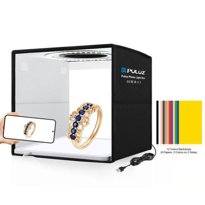 PULUZ 25cm Folding Portable High CRI Ring LED Photo Lighting Studio Tent Box + Shadowless Light Lamp Panel Pad with 12 Colors Backdrops, Size: 25cm x 25cm x 25cm, 25cm High CRI Box + Shadowless Light, 25cm High CRI Box + Shadowless Light (RU)