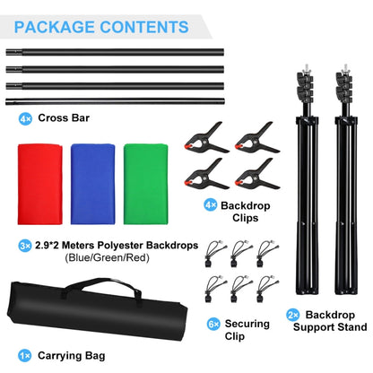 PULUZ 2.9x2m Photo Studio Background Support Stand Backdrop Crossbar Bracket Kit with Red / Blue / Green Backdrops, 2.9 x2 m (double stands), 2.9x2m  (Double stands)