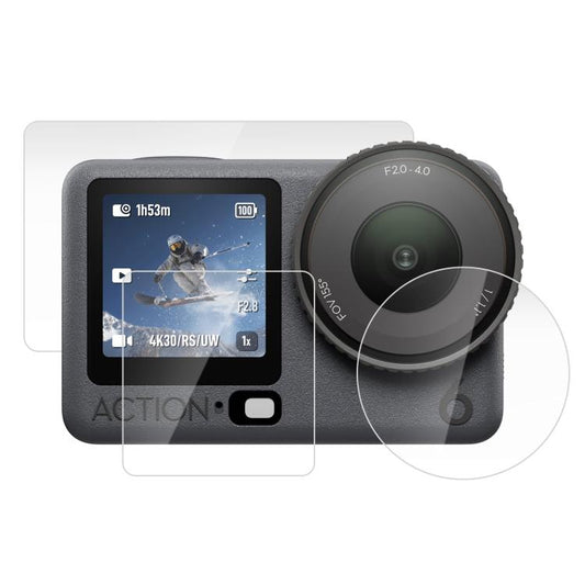 Voor DJI Osmo Action 6 / 6 Pro PULUZ-lens + gehard glazen beschermfolie voor voor- en achterkant, gehard glazen beschermfolie