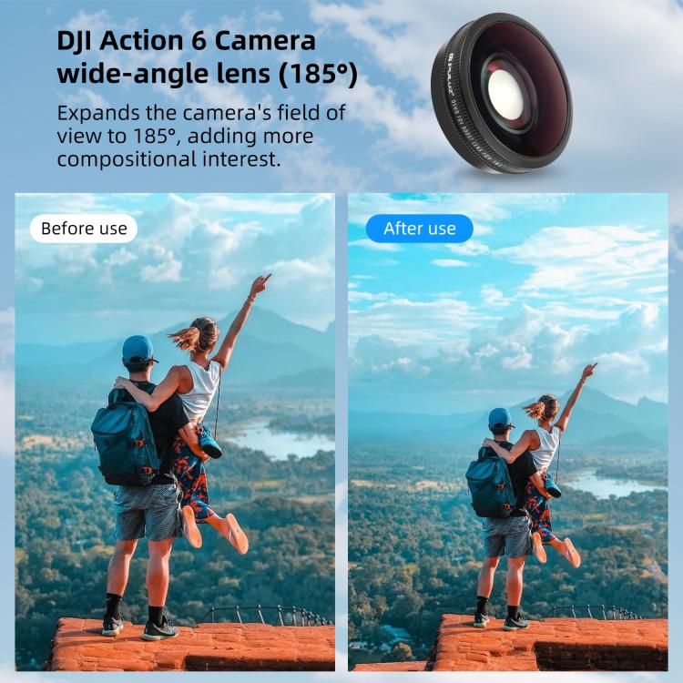 Pour DJI Osmo Action 6, objectif grand-angle 185 degrés PULUZ FOV Boost, pour DJI Osmo Action 6