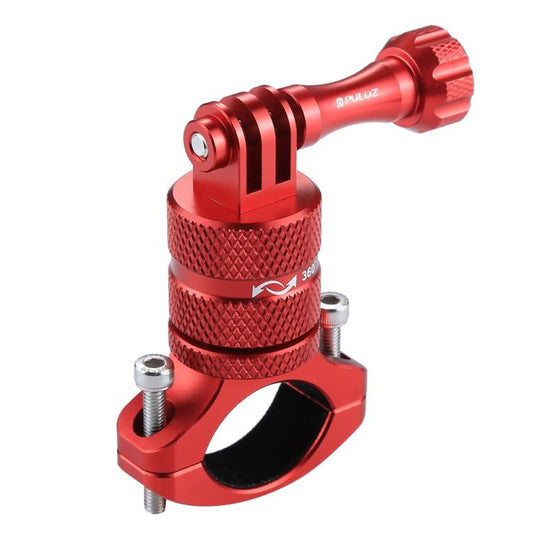 PULUZ - Adaptador de manillar de bicicleta de aluminio con rotación de 360 grados y tornillo para GoPro, Insta360, DJI y otras cámaras de acción (rojo, azul)