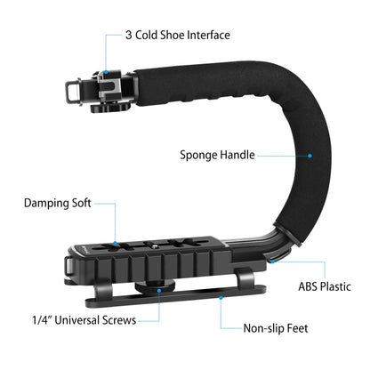 PULUZ U/C Shape 3-Head Cold Shoes Portable Handheld DV Bracket Stabilizer for All SLR Cameras and Home DV Camera, C-Shaped Bracket(AE), C-Shaped Bracket