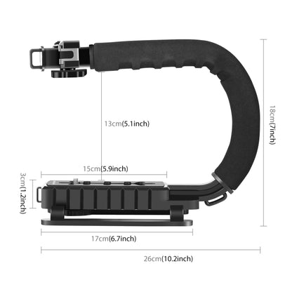 PULUZ U/C Shape 3-Head Cold Shoes Portable Handheld DV Bracket Stabilizer for All SLR Cameras and Home DV Camera, C-Shaped Bracket(AE), C-Shaped Bracket
