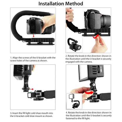 PULUZ U/C Shape 3-Head Cold Shoes Portable Handheld DV Bracket Stabilizer for All SLR Cameras and Home DV Camera, C-Shaped Bracket(AE), C-Shaped Bracket