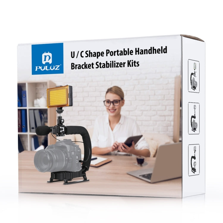 PULUZ U/C Shape 3-Head Cold Shoes Portable Handheld DV Bracket Stabilizer for All SLR Cameras and Home DV Camera, C-Shaped Bracket(AE), C-Shaped Bracket