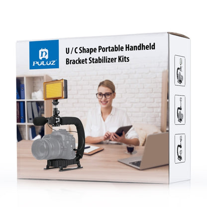 PULUZ U/C Shape 3-Head Cold Shoes Portable Handheld DV Bracket Stabilizer for All SLR Cameras and Home DV Camera, C-Shaped Bracket(AE), C-Shaped Bracket