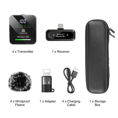 PULUZ 4 TX + 1 RX Wireless Lavalier Microphone, Type-C 4 TX + 1 RX