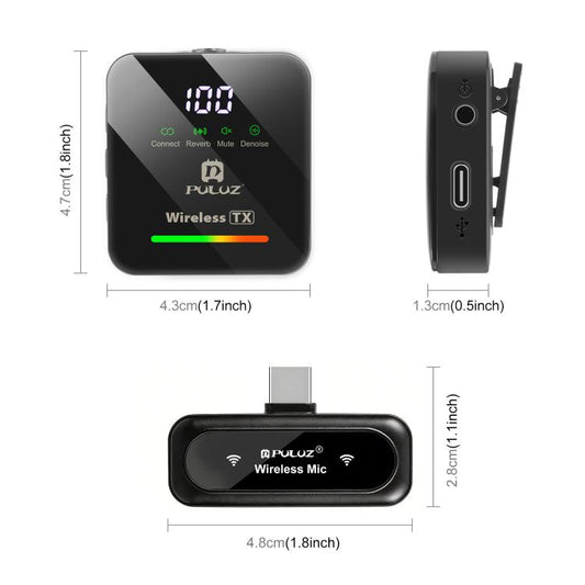 Microphone cravate sans fil PULUZ 4 TX + 1 RX, Type-C 4 TX + 1 RX