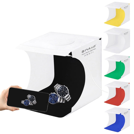 PULUZ Boîte de tente de studio de photographie portable pliable 20 cm 550LM avec 6 arrière-plans de couleurs (noir, blanc, orange, rouge, vert, bleu), taille dépliée : 24 cm x 23 cm x 23 cm, boîte de 20 cm