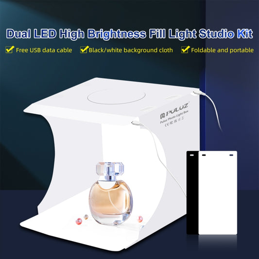PULUZ 20cm Include 2 LED Panels Folding Portable 1100LM Light Photo Lighting Studio Shooting Tent Box Kit with 2 Colors Backdrops (Black, White), Unfold Size: 24cm x 23cm x 23cm, 2 LED Panels, 20cm with 2 Colors Backdrops (2 LED)
